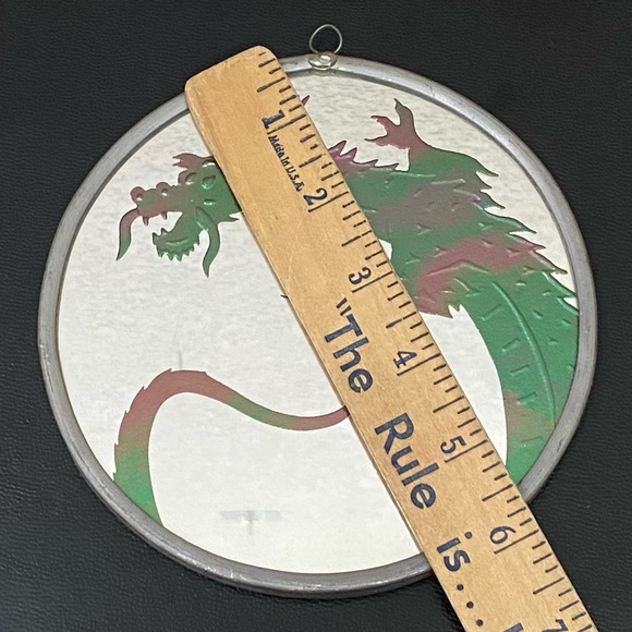Vintage Handmade Dragon Foiled Mirrored Art Glass 6” Suncatcher Hanging Decor - Picture 4 of 12